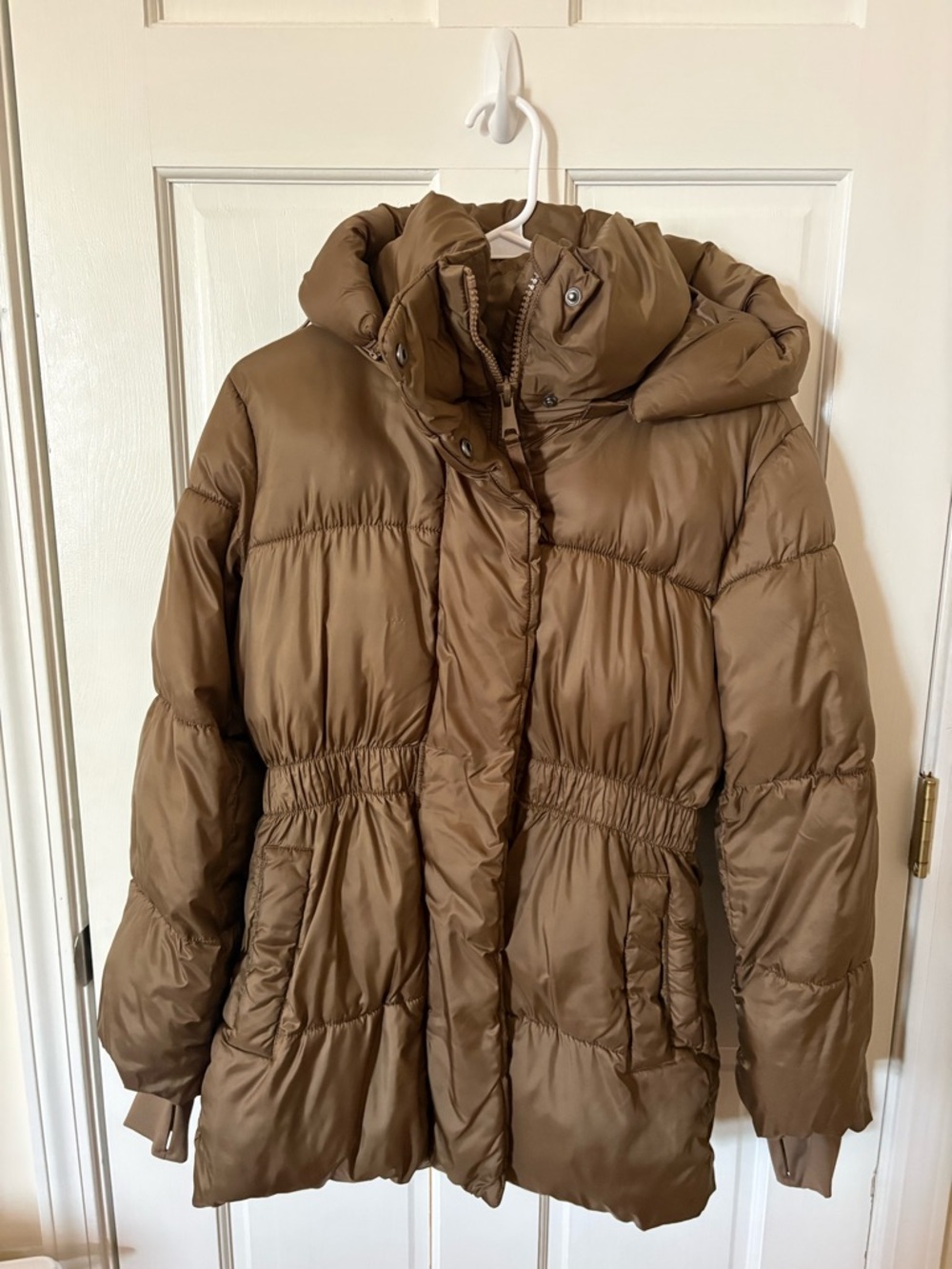 GAP Women's Tan Quilted Puffer Coat with Hood